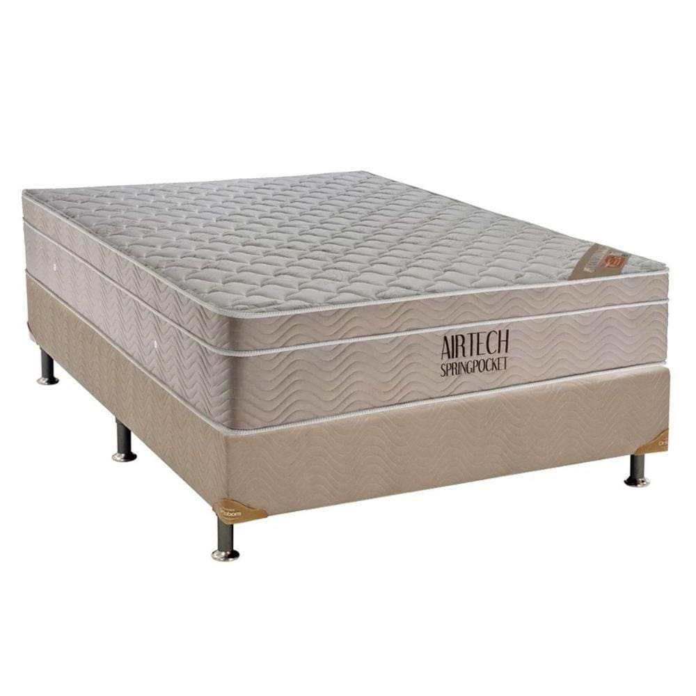 Cama Box Casal: Colchão Molas SuperPocket Ensacadas Ortobom Fort Airtech Spring + Base CRC Suede Branco(138x188)