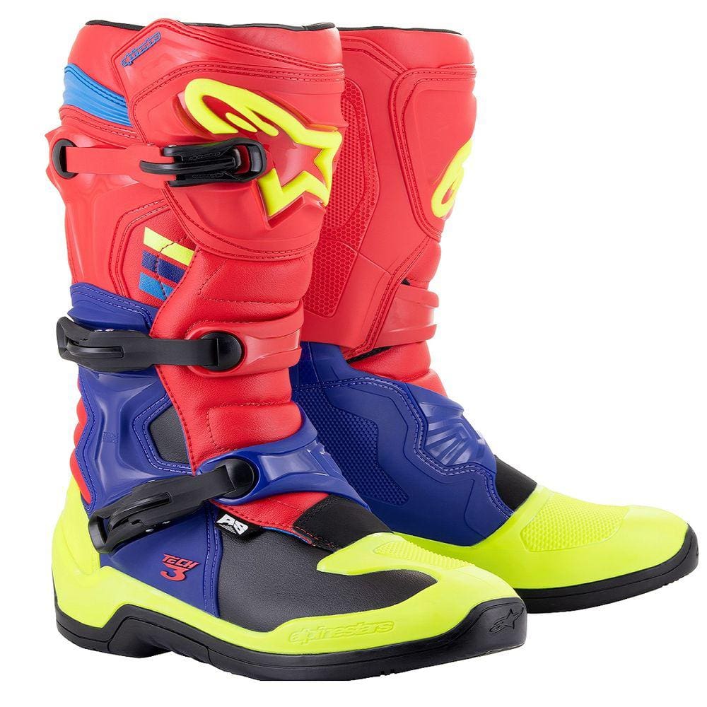 BOTA ALPINESTARS TECH 3 VERMELHO AZUL ESCURO AMARELO FLUO 11  Ean :8059347051628