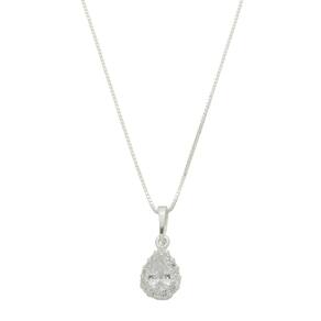 Colar Feminino 50cm Prata 925 Ponto De Luz Gota Zirconia