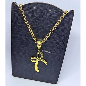 Colar Corrente Feminino com Pingente Laço Delicado Elo Português 6mm Folheado Ouro 18k Dourado Inspirado Tendência Moda