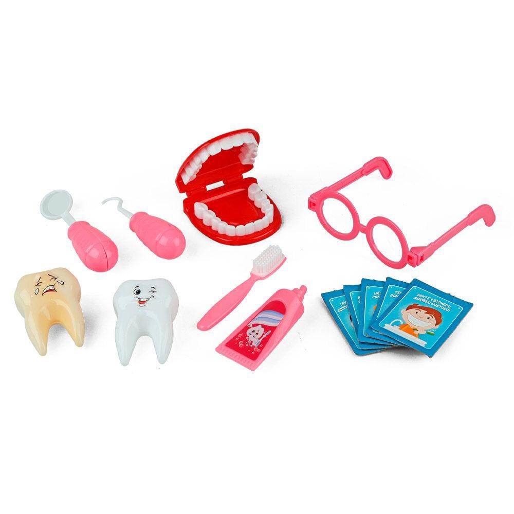 Kit Dentista Infantil - 14 peças - Rosa - Pakitoys