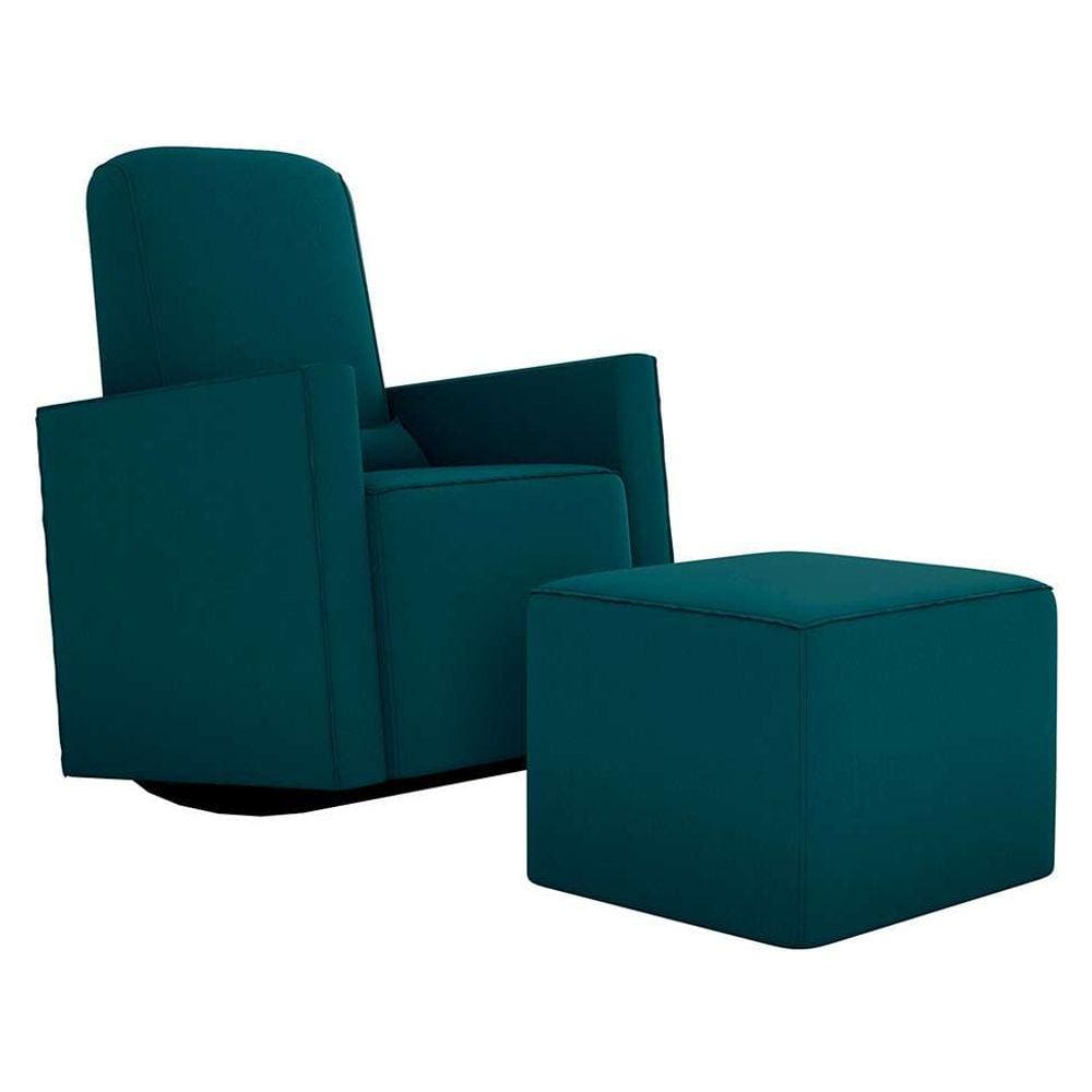 poltrona com puff annecy suede petróleo