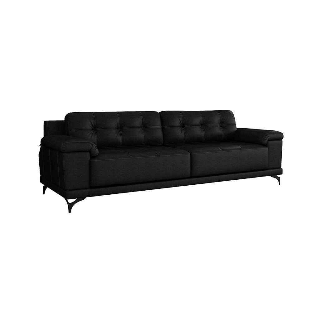 sofá 4 lugares carrara couro preto