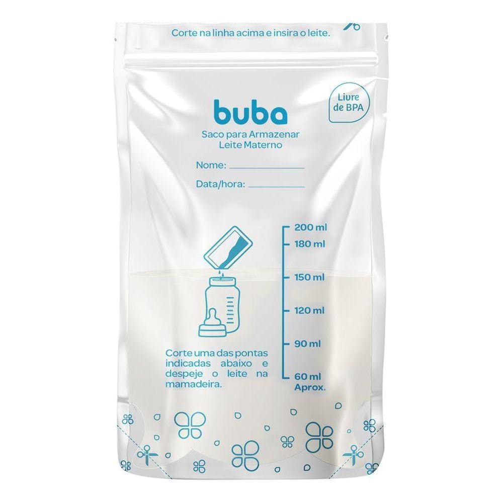 Kit 25 Sacos Para Armazenar Leite Materno 200Ml - Buba