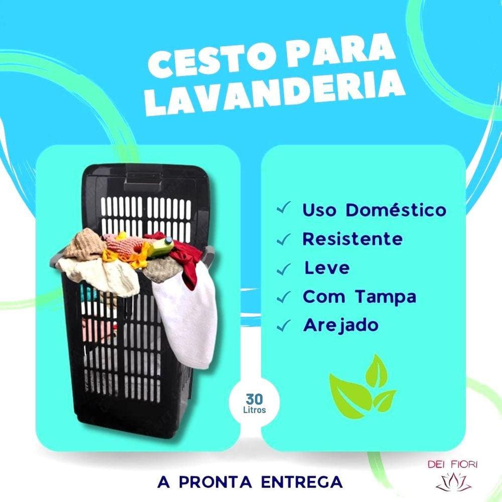 Cesto Organizador Roupas Suja Limpa Lavanderia Multiuso Tampa Medio Vazado Plastico Preto Retangular