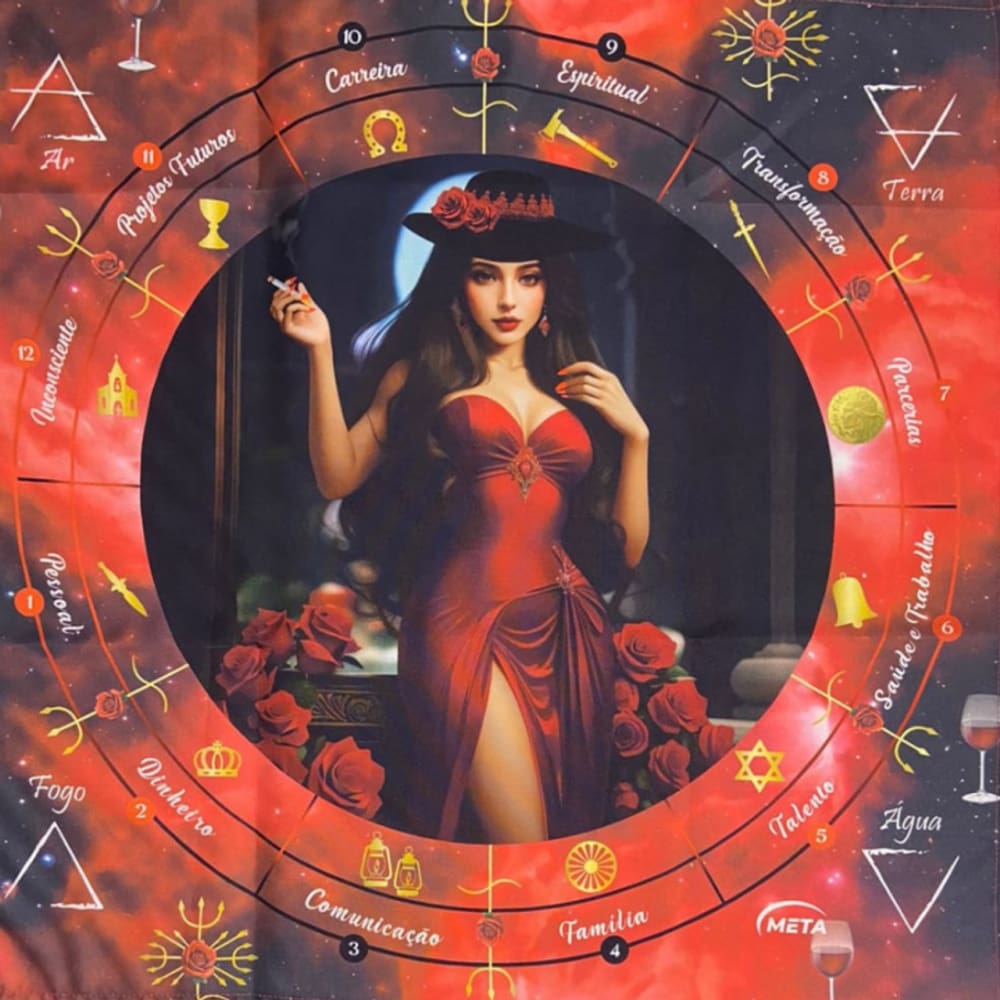 A Legítima Toalha Tecido Jogo Cartas Pomba Gira Luxo 70x70cm