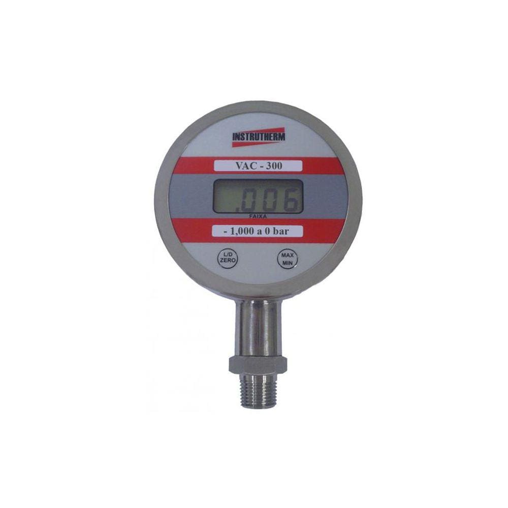 Vacuômetro Digital Escala -1,000 A 0Bar Conexão 1/4 Npt Saída Reta Bsp 1/2 Vac-300 Portátil Instrutherm