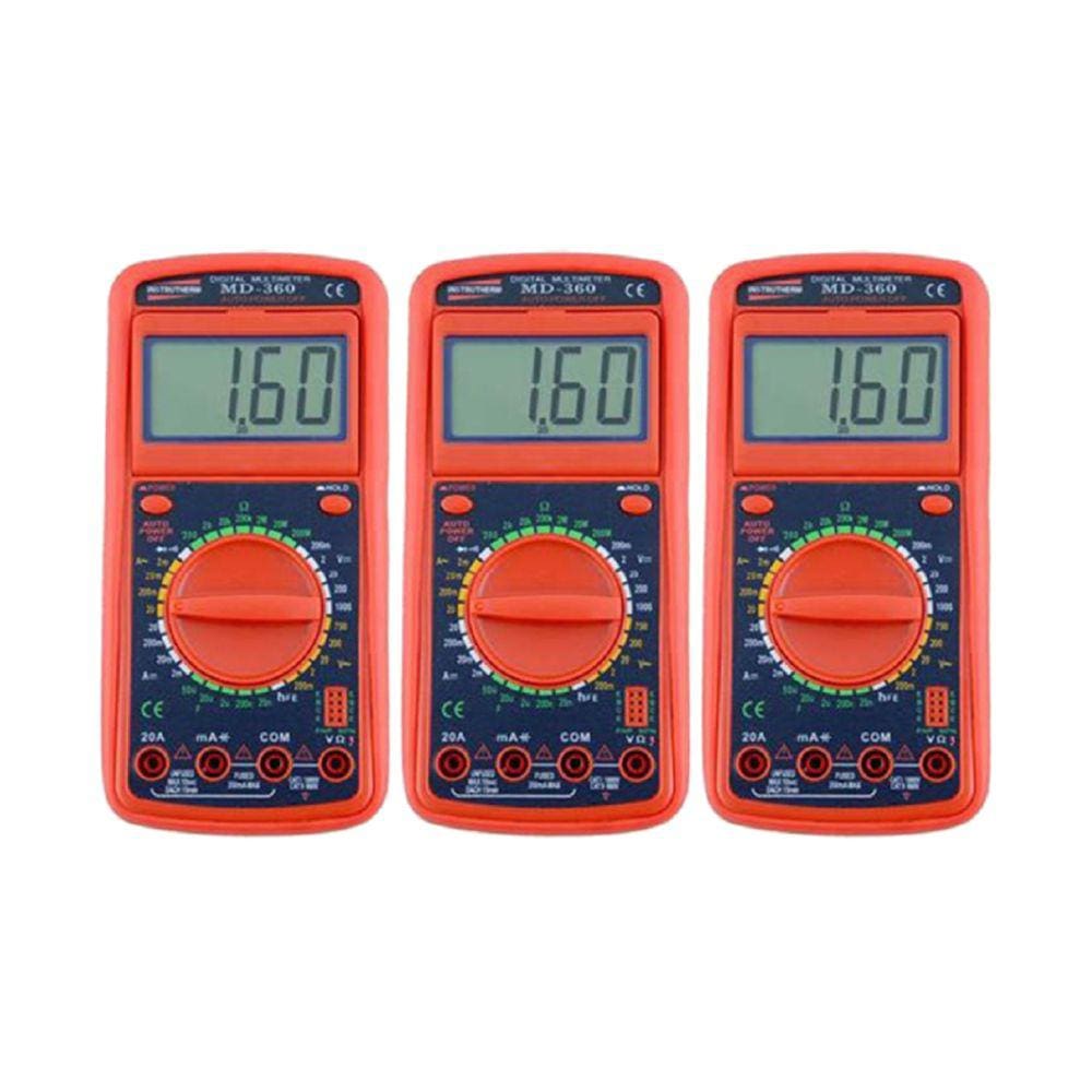 Kit 3 Multímetro Digital Tensão Corrente Resistência Capacitância Diodo Transistor Hfe Md-360 Portátil Instrutherm
