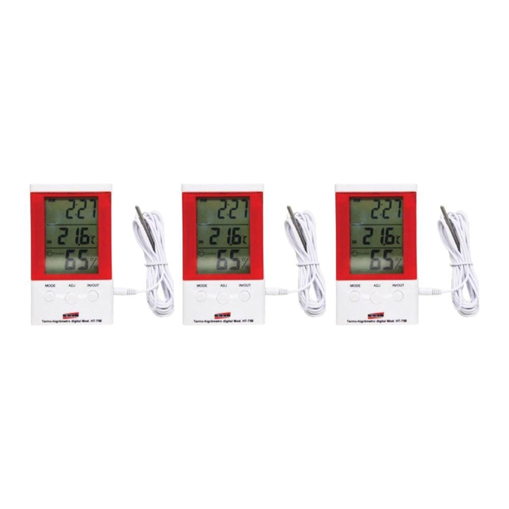 Kit 3 Termo Higrômetro Digital Mesa Parede Relógio Imã Sensor Interno Externo Ht-750 Portátil Instrutherm