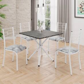 Conjunto Sala de Jantar Mesa Quadrada70x70cm Tampo Ardósia Indiana 4 Cadeiras Paraty Paraopeba / Branco
