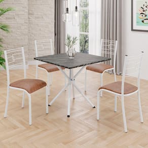 Conjunto Sala de Jantar Mesa Quadrada 70x70cm Tampo Mdp Ardósia Indiana 4 Cadeiras Paraty Courino Marrom / Branco