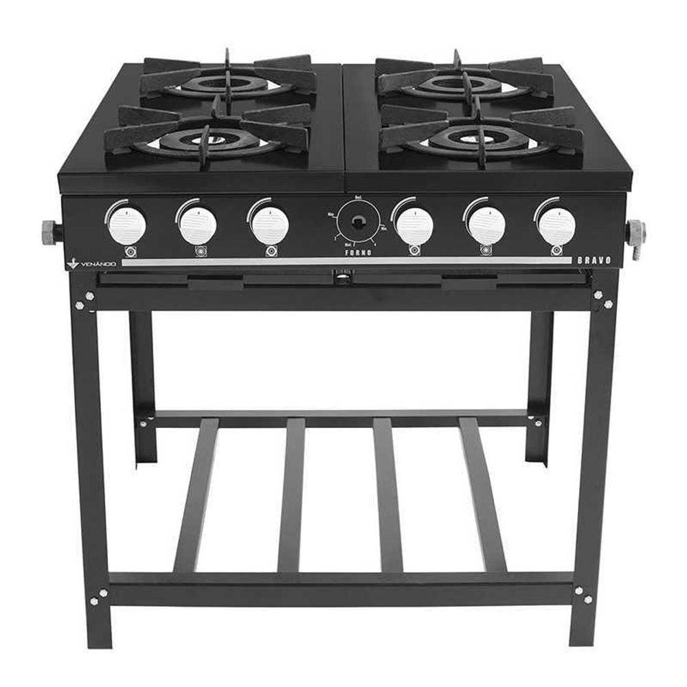 Fogão a Gás Bravo 4 Bocas sem Forno BR4BPR Preto - Venâncio