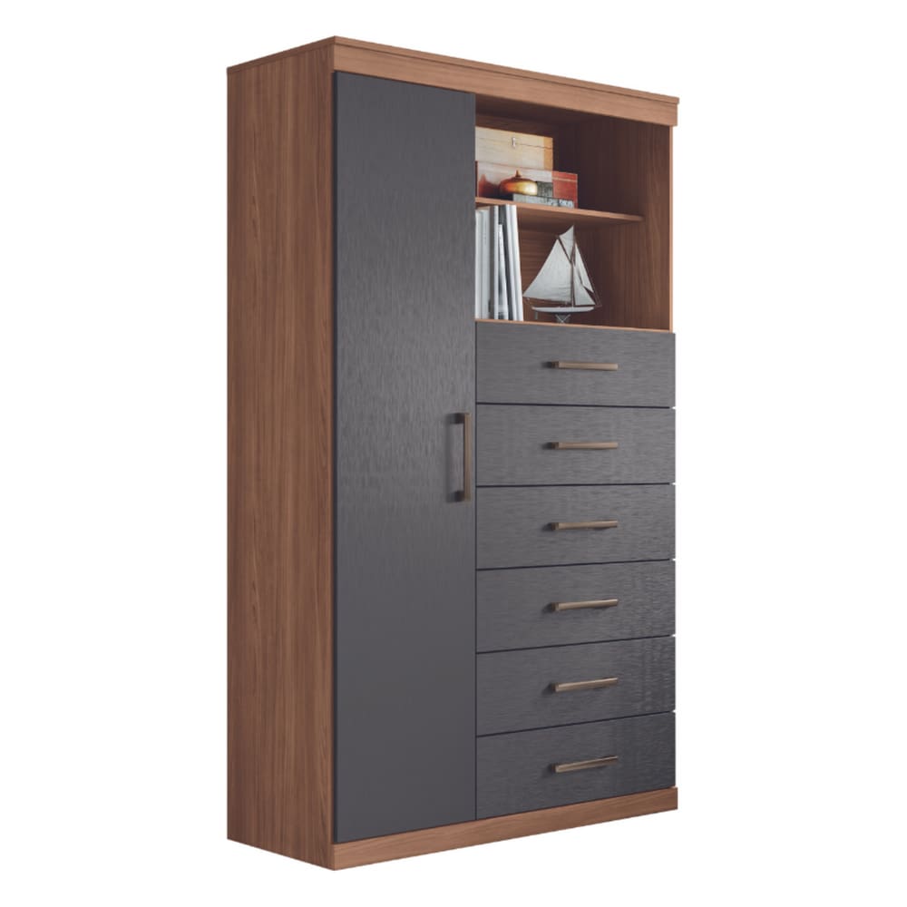 Cômoda Multiuso 6 Gavetas 1 Porta Suzhou Jatobá Grafite