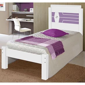 Cama Solteiro Lívia Branco/Branco/Lilás com Colchão Carmolar