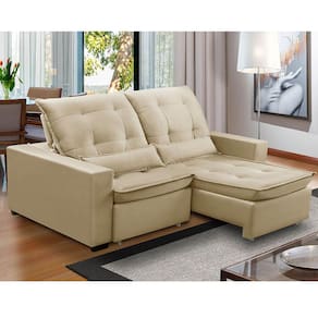 Sofa Retratil Reclinavel 2 Lugares 2,40m Atlantis Veludo Bege LansofBR