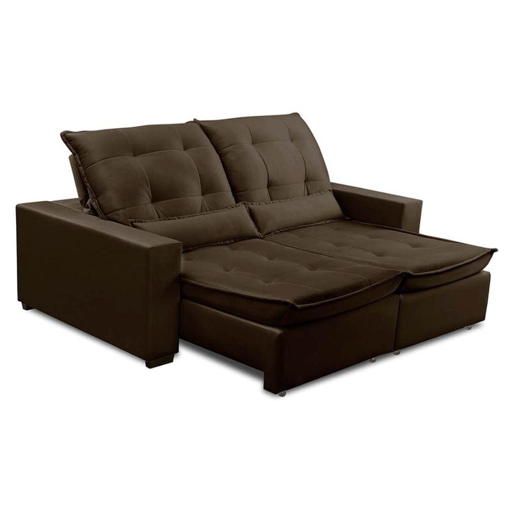 Sofa Retratil Reclinavel 2 Lugares 2,30m Atlantis Veludo Marrom LansofBR
