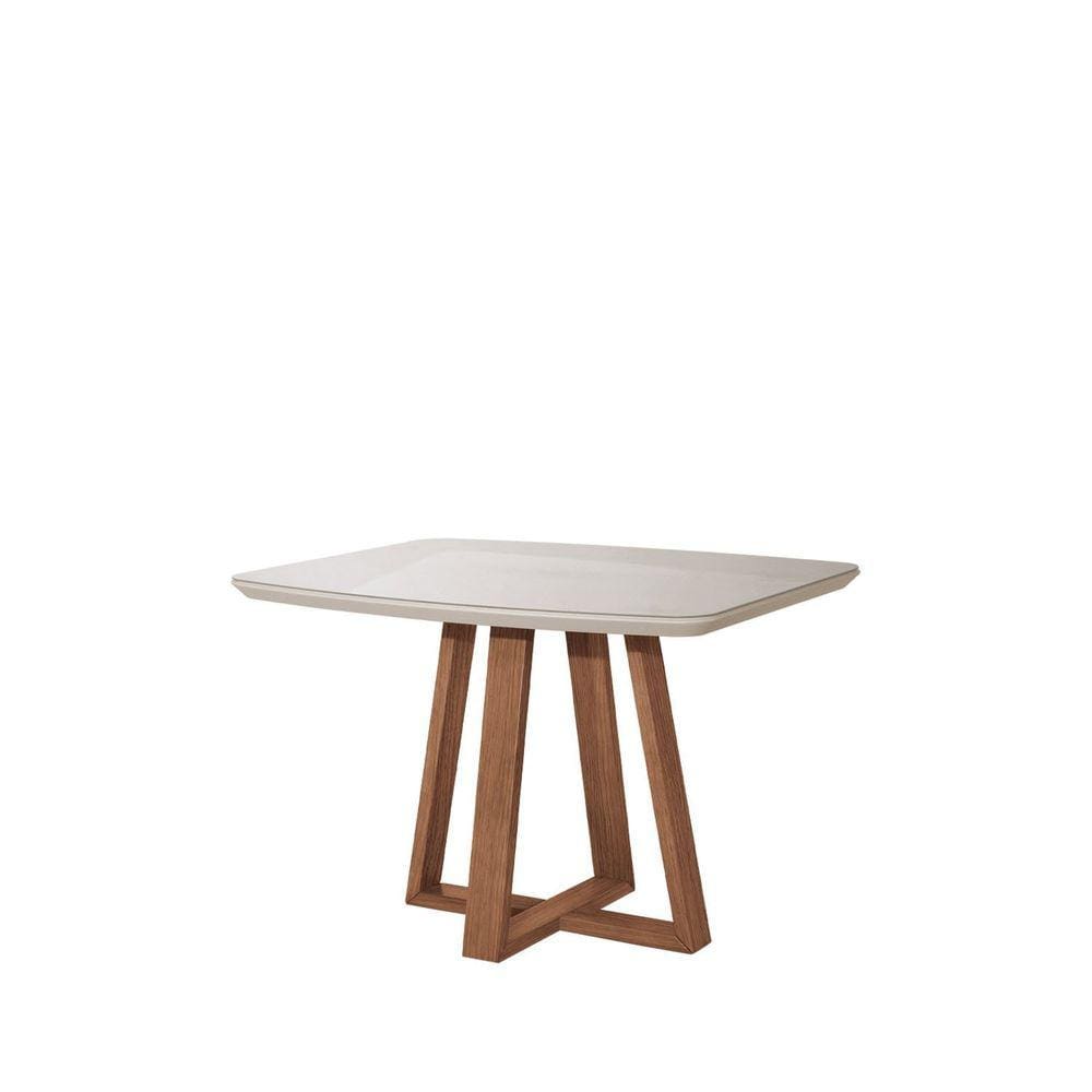 Mesa Bennett Retangular 115cm com Tampo de Vidro Natural/Off White Fosco