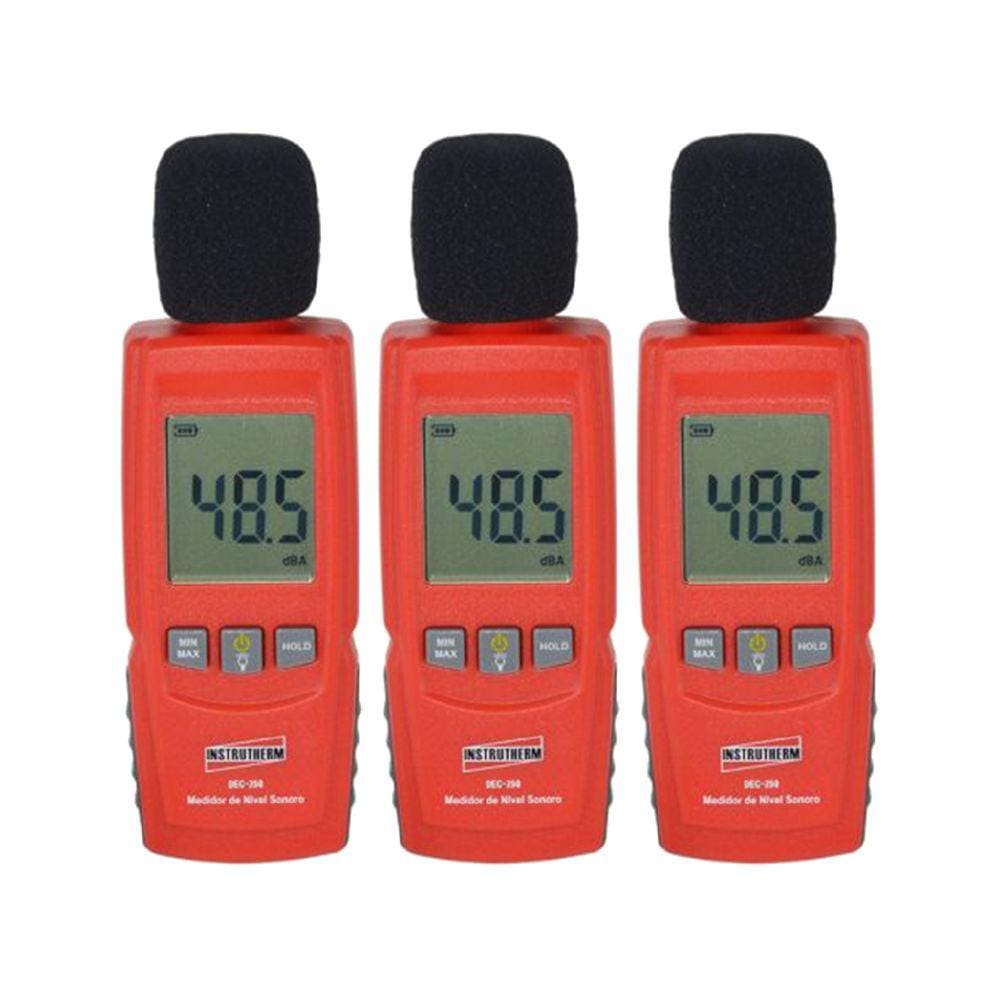 Kit 3 Decibelímetro Digital Sonoro 30 A 130db Máx Mín Hold Microfone Alarme Dec-350 Portátil Instrutherm Protetor Vento