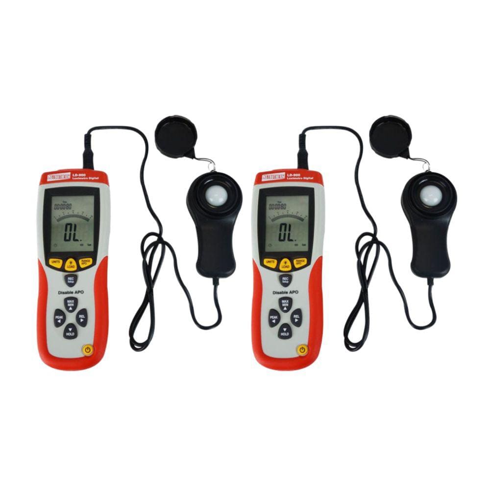 Kit 2 Luxímetro Digital Luz Escala 0 A 400Klux Registro Dados Pico Hold Usb Software Ld-900 Portátil Instrutherm