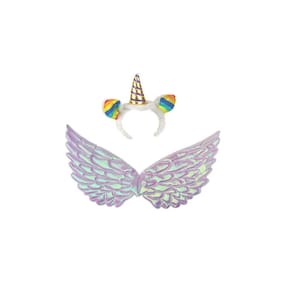 Kit Fantasia Unicórnio Tiara Pelúcia E Asa Carnaval Festas