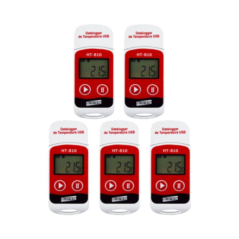 Kit 5 Datalogger Digital Escala -30 A 70°C 32000 Dados Termômetro °C °F Usb Software Ht-810 Portátil Instrutherm
