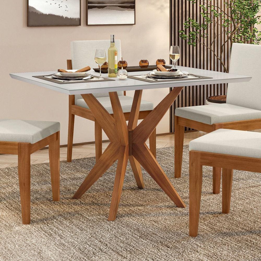 Mesa de Jantar 4 Lugares 120x90cm Donna Mel Natural/Off White
