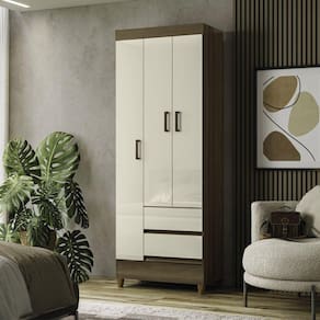 Guarda Roupa 3 Portas 2 Gavetas com Pés Fit Jequitibá/Off