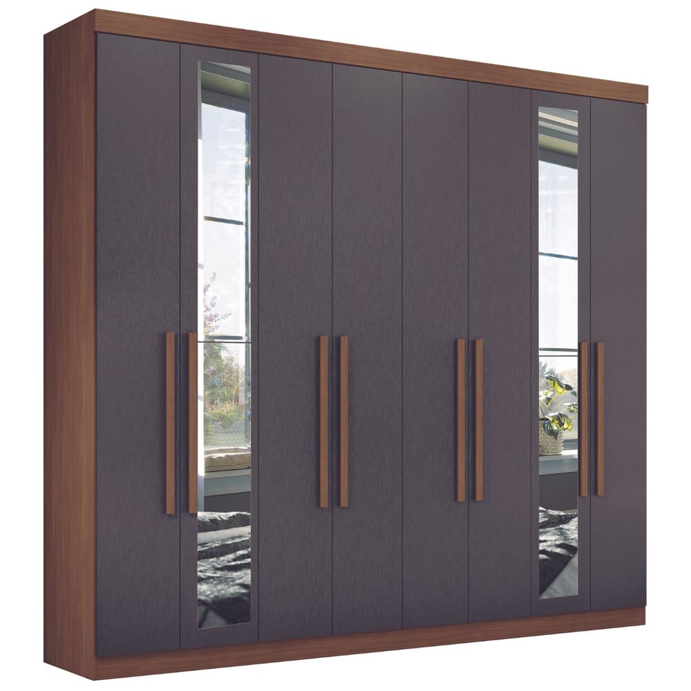 Guarda Roupa Casal Com Espelho 8 Portas Paris Jatobá Grafite