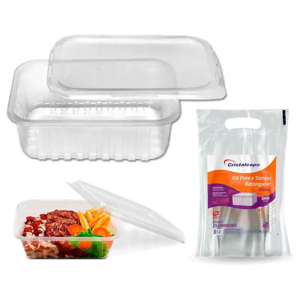 Pote Retangula 500Ml C/25 Marmita Fitness Freezer Microonda