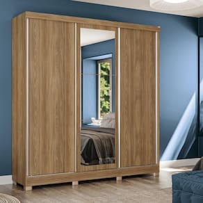 Guarda-Roupa Casal Kappesberg 3 Portas Reversíveis de Correr 3 Espelhos 2 Gavetas Nogueira