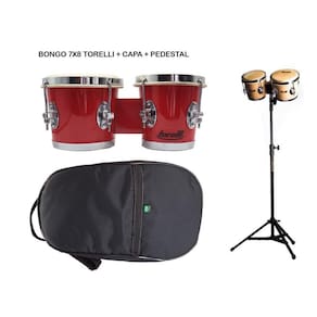 Kit Bongo Torelli Vermelho 7X8 Tb011 + Pedestal Hpb01 + Capa