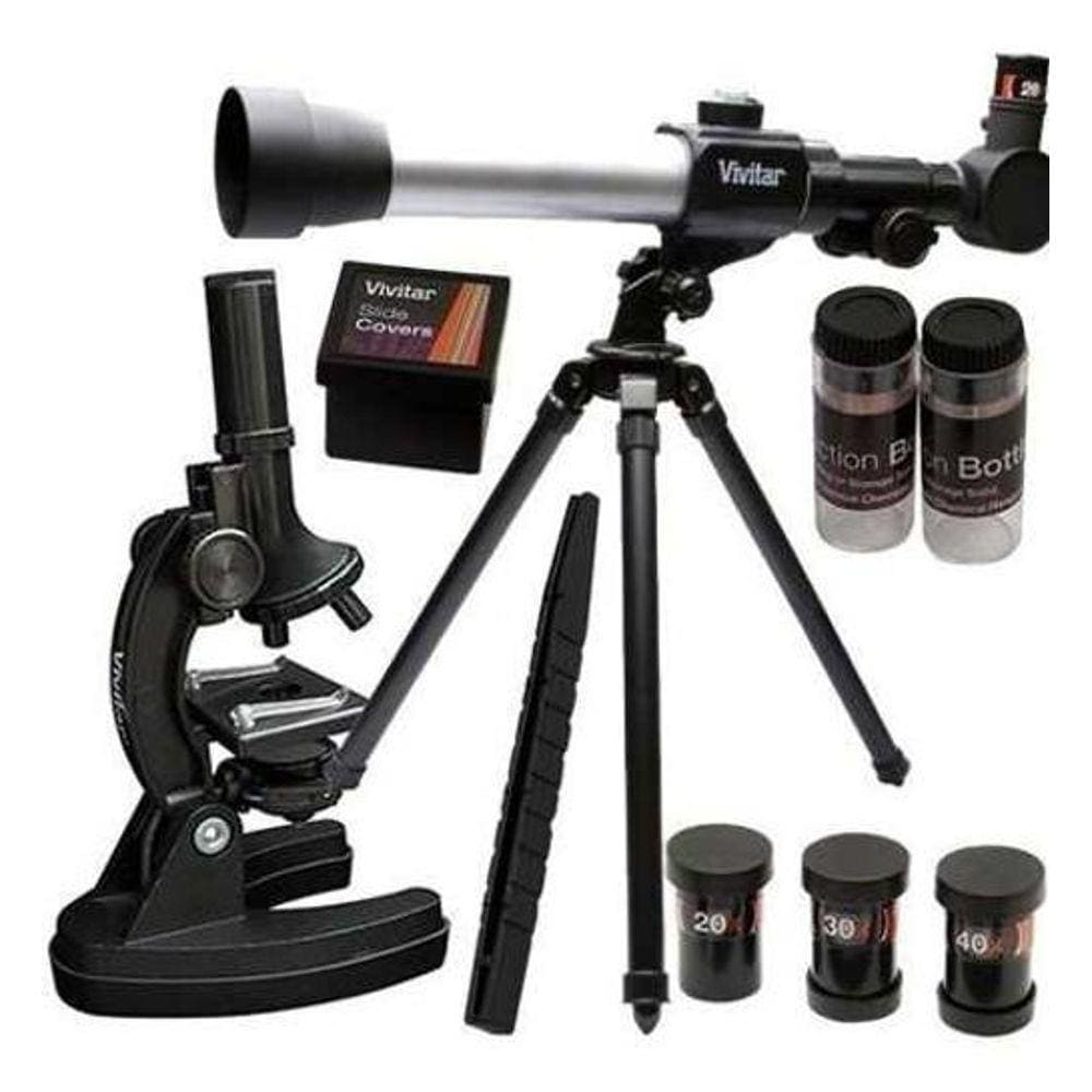 Kit Telescópio Microscópio 120X + Tripé Vivitar Vivtelmic20