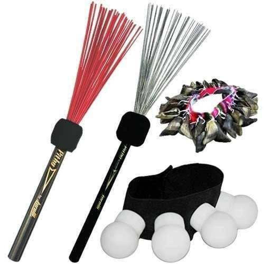 Kit Acessórios Para Cajon Vassourinha Aço E Nylon Completo