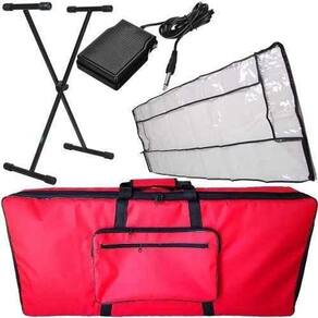 Kit Capa Para Teclado 5/8 Acolchoada Vermelha Com Acessórios