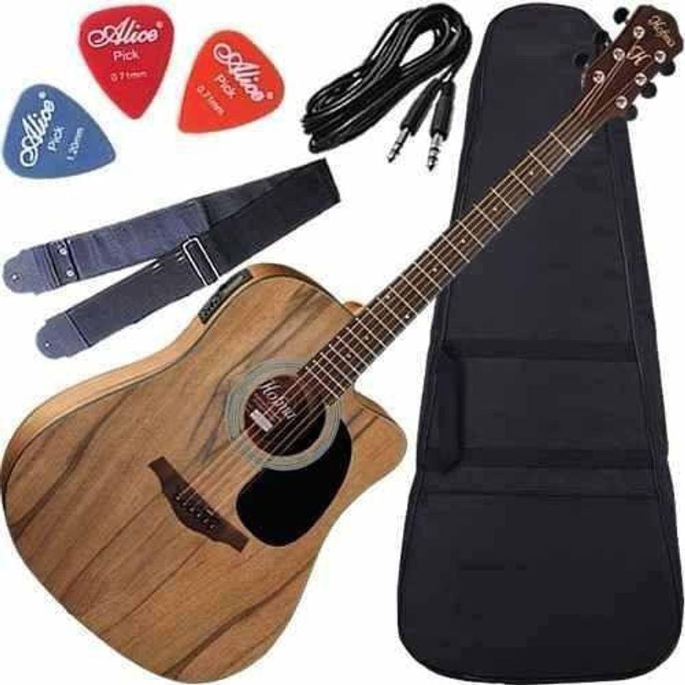 Kit Completo Violão Hofma Eletroacústico Aço Folk Hmf270