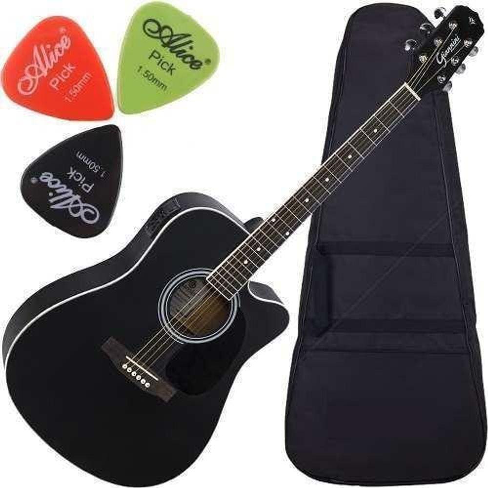 Kit Violão Eletroacústico Folk Afinador Giannini Gdc-1 Bk