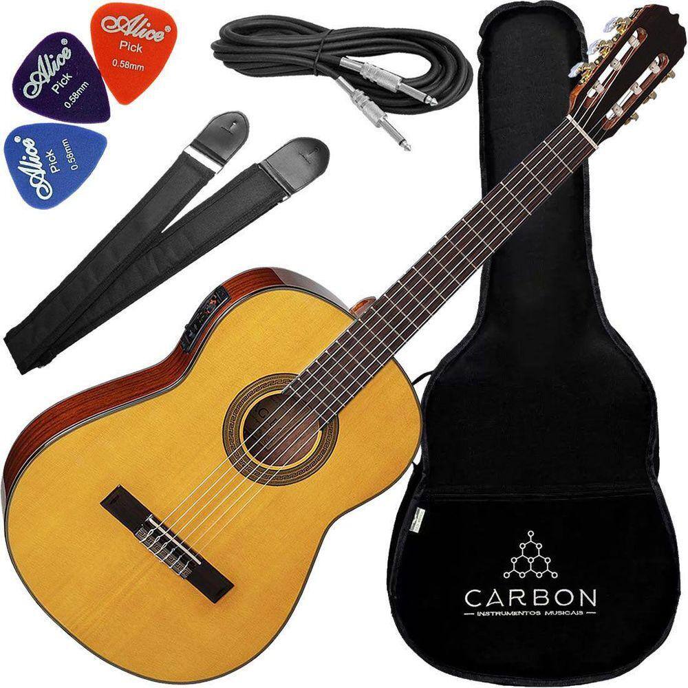 Kit Violão Elétrico Eagle Dh69T Nylon Natural Brilhante Vx01