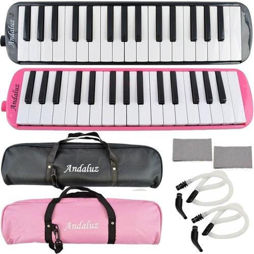 Kit 2 Escaletas Melódica 32 Teclas Preto E Rosa Com Estojo
