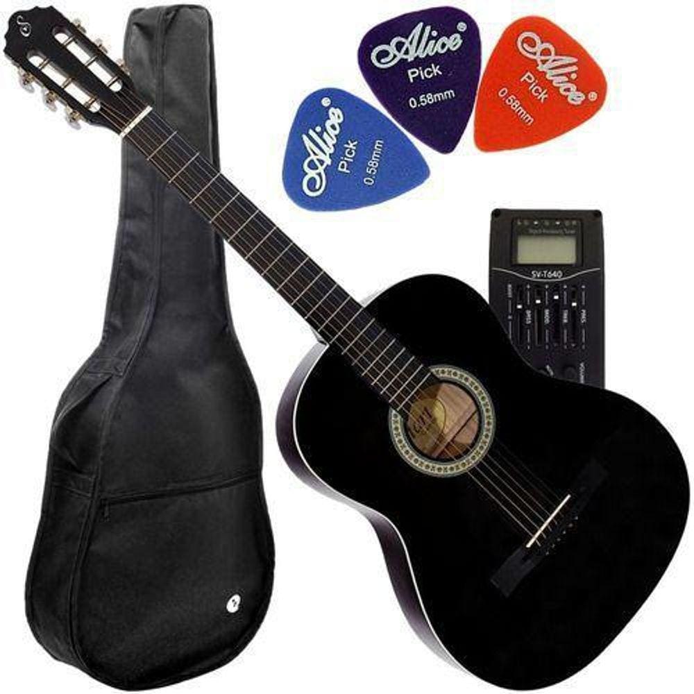 Kit Violão Giannini Elétrico Canhoto Eq 4 Bandas N14 Eq Bk