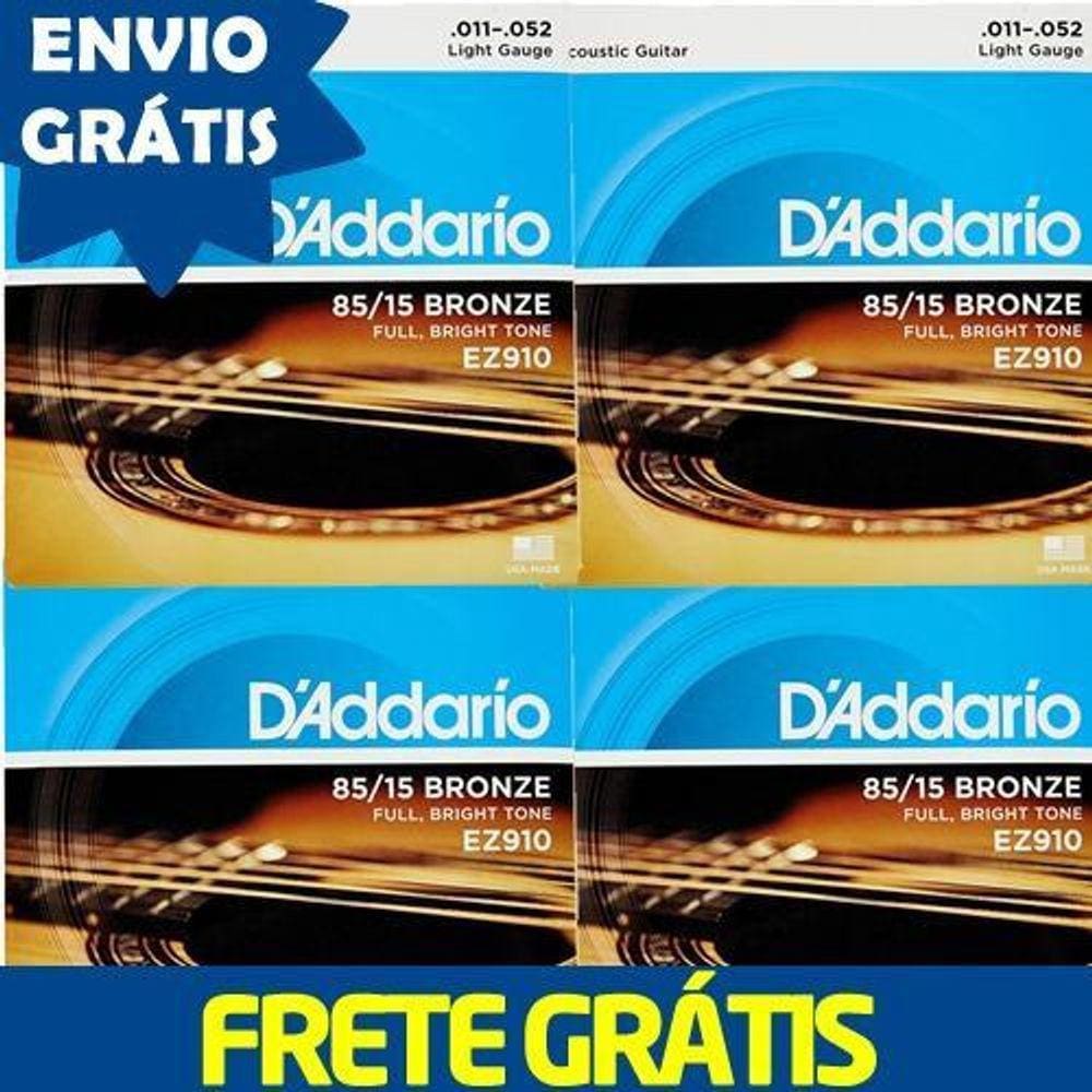 Kit 4 Encordoamento D`Addario Para Violão Ez910