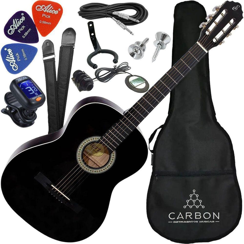 Kit Violão Elétrico Aço Estudo S14 Giannini Preto Com Capa