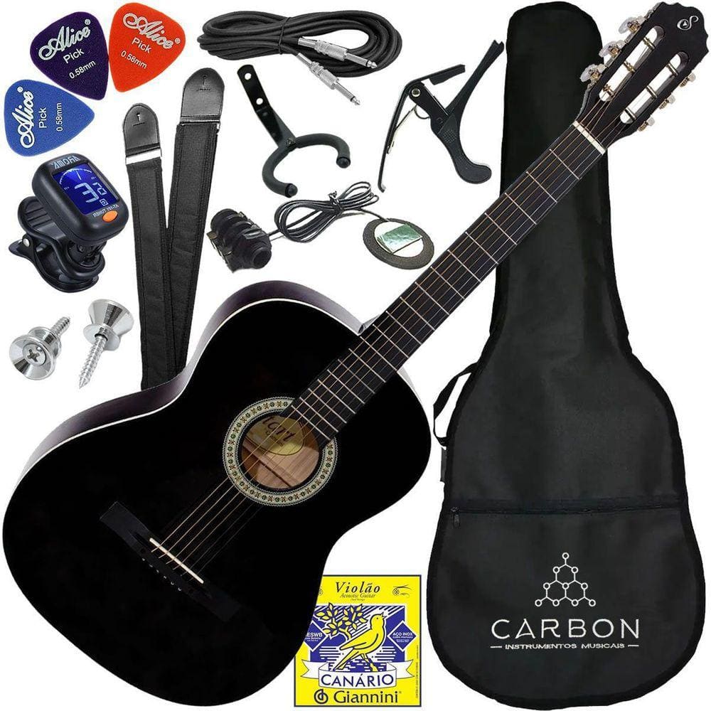Kit Violão Elétrico Aço S14 Giannini Preto Com Acessórios