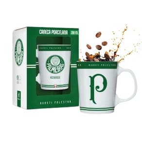 Caneca Porcelana Xícara Branca Verde Premium 260Ml Café
