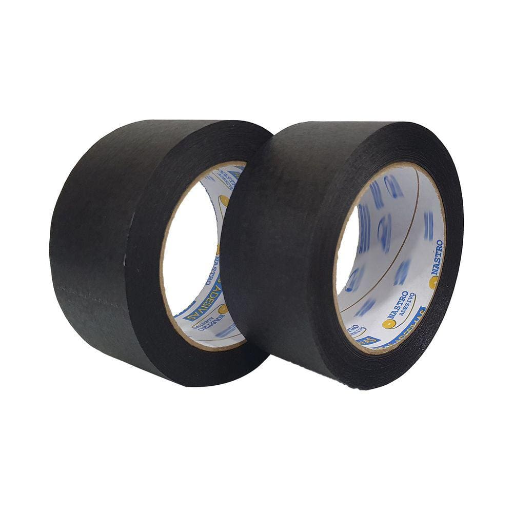 Kit De Fita Crepe Adesiva Larga Preta 2 Rolos 48mm X 50m