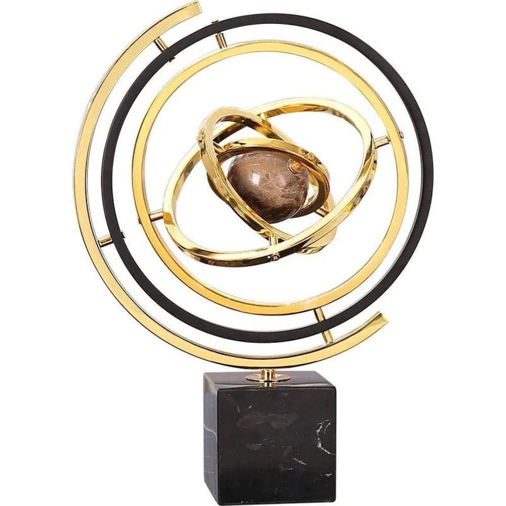 Enfeite Decorativo Globo de Luxo Em Metal e Mármore 43cm