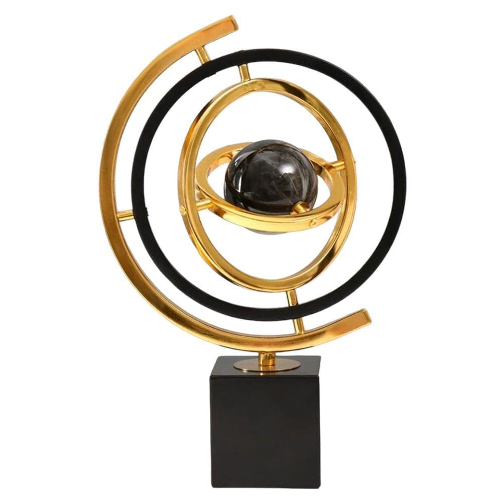 Enfeite Decorativo Globo de Luxo Em Metal e Mármore 33cm