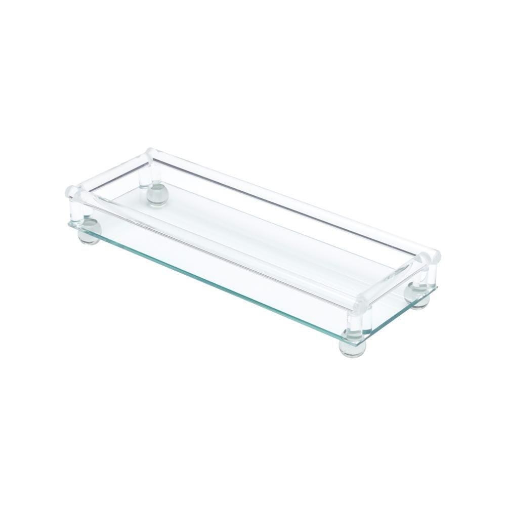 Bandeja Decorativa de Vidro com Pé Retangular 33cm x 12cm - Wolff