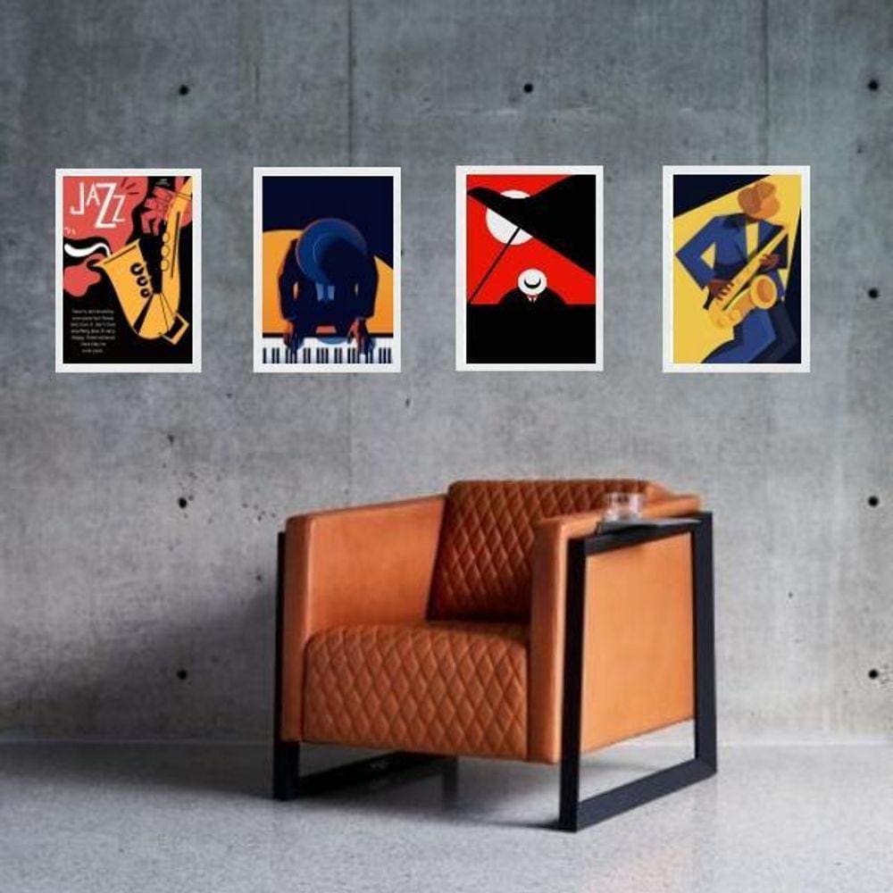 Kit 4 Quadros Decorativos Músicos Jazz 33X24Cm