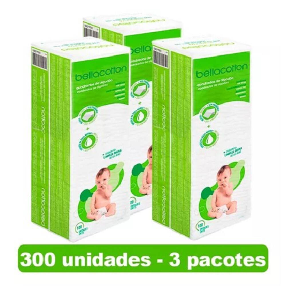 Algodão Bellacotton Quadrado Bebê Sem Perfume - 300 Unidades