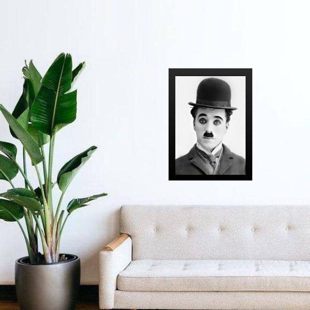 Quadro Charlie Chaplin Abstrato Preto E Branco 33X24Cm Vidro